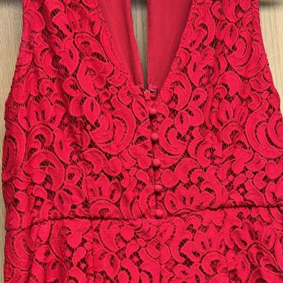 Moulinette Soeurs Anthropologie Jaeda Red Lace Wide Leg Jumpsuit Size 12 - Picture 6 of 10